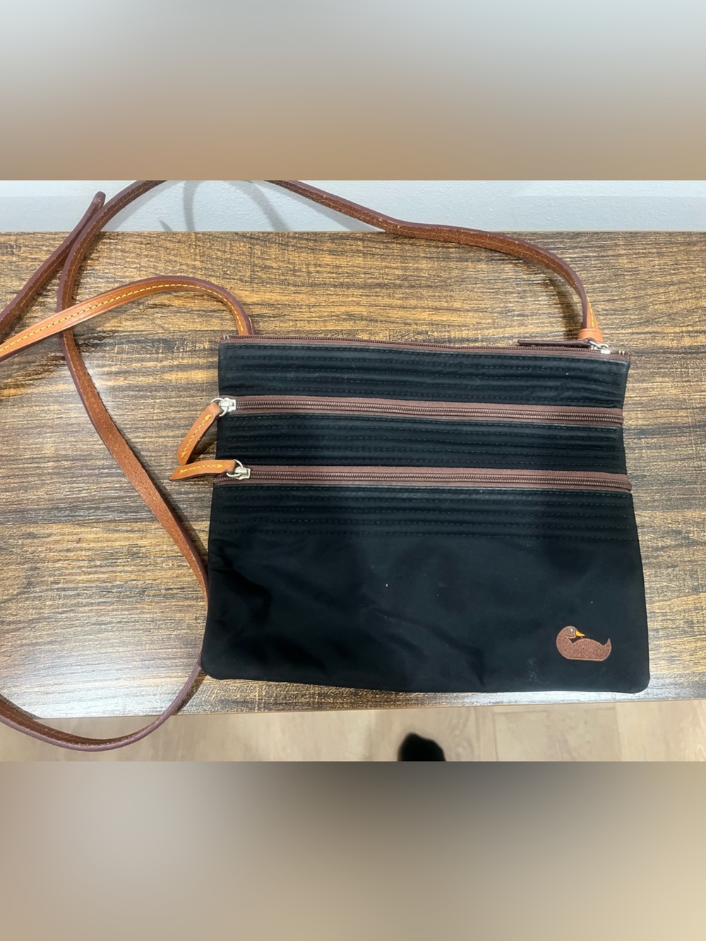 Dooney & Bourke Black Nylon Crossbody with Brown Leather Trim
